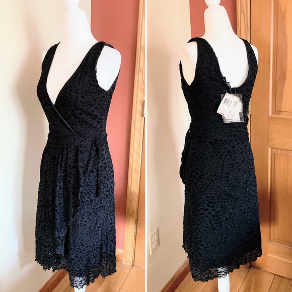 NWT Vintage Betsey Johnson 90s Black Leopard Print Nylon Rayon Glitter Dress XS - Picture 2 of 10